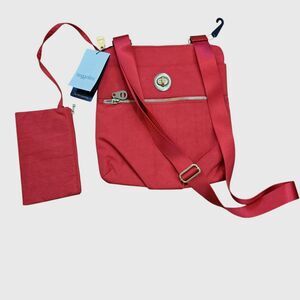 Baggallini Hanover Cross Body Travel Bag Purse Red Gold Hardware + Pouch NEW $88